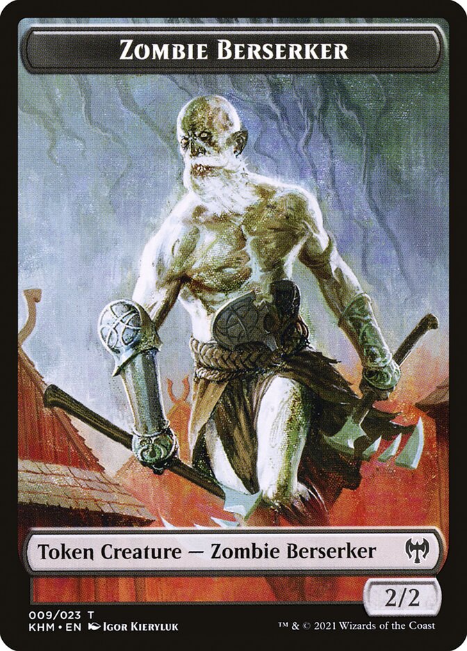 Human Warrior // Zombie Berserker Double-Sided Token [Kaldheim Tokens] | Exor Games Bridgewater