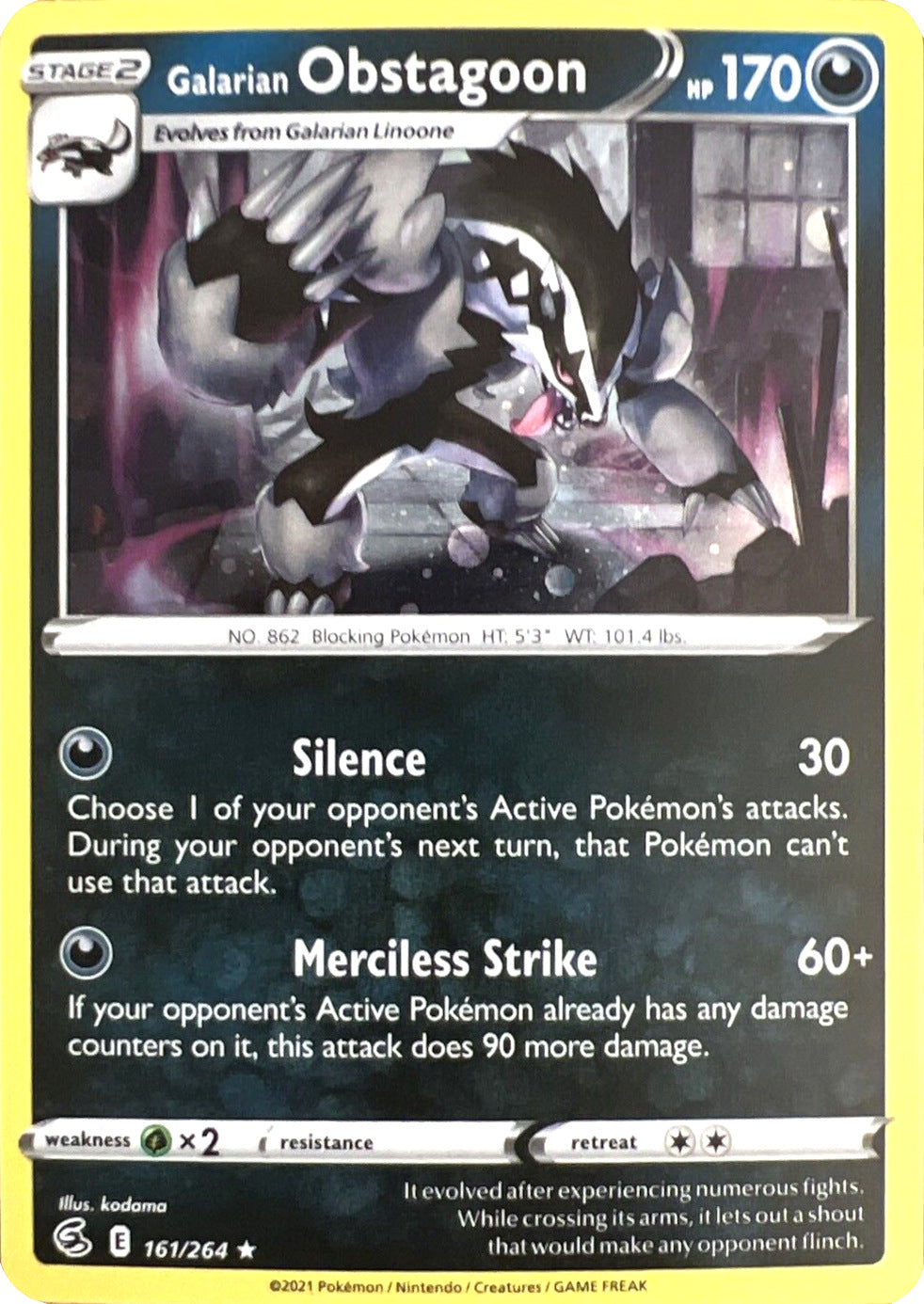Galarian Obstagoon (161/264) (Cosmos Holo) [Sword & Shield: Fusion Strike] | Exor Games Bridgewater