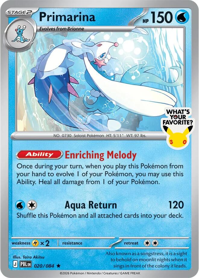 Primarina (020/084) (What's Your Favorite Stamp) [Mega Evolution: Pitch Black] | Exor Games Bridgewater