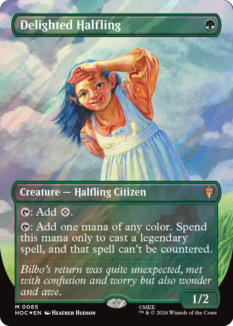 Delighted Halfling (Borderless) (Surge Foil) [The Hobbit] | Exor Games Bridgewater