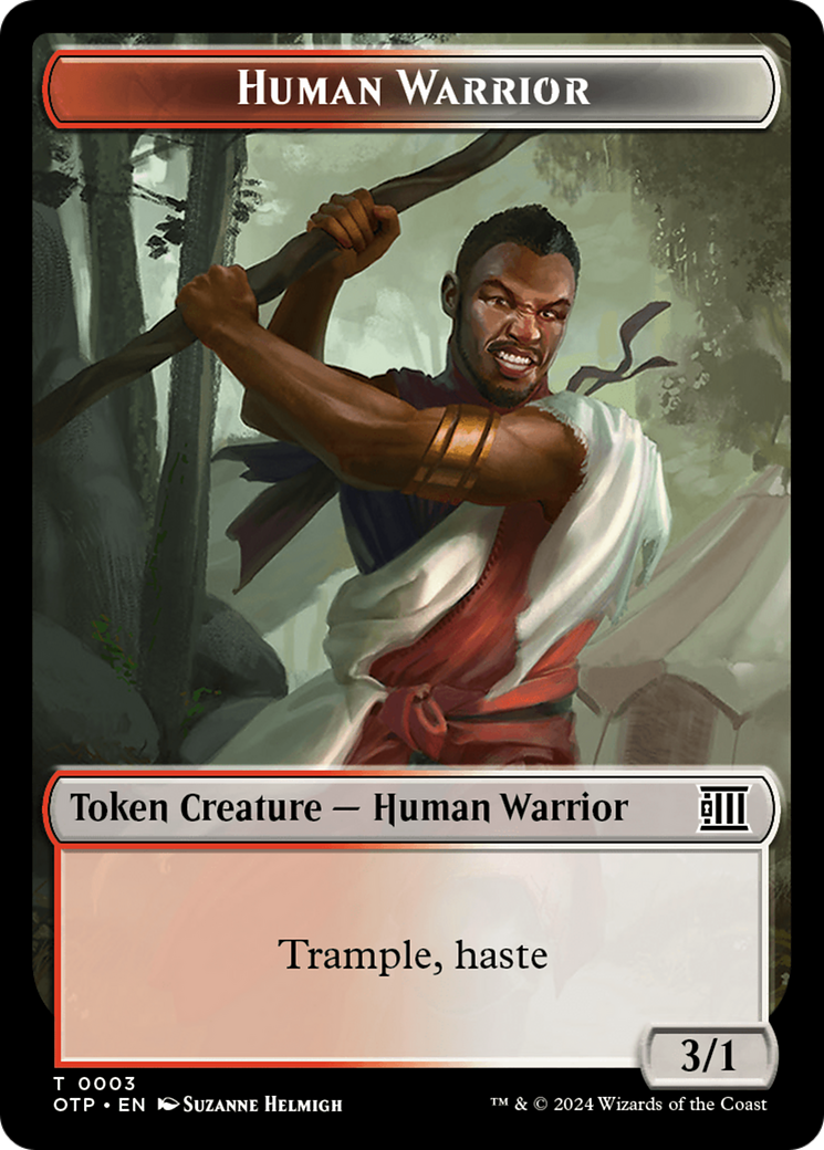 Treasure // Human Warrior Double-Sided Token [Outlaws of Thunder Junction Tokens] | Exor Games Bridgewater