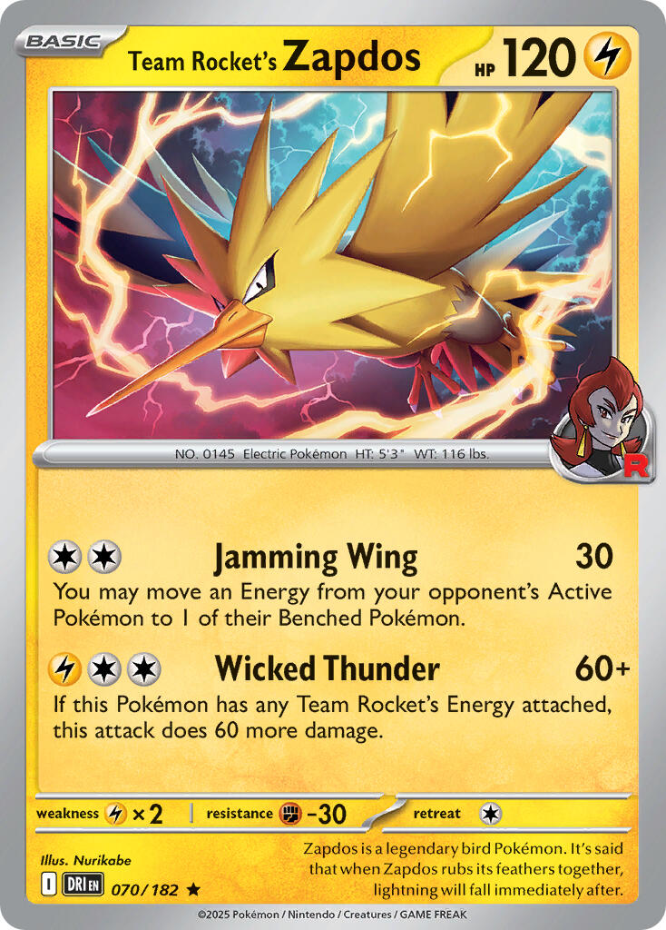 Team Rocket's Zapdos (070/182) (Deck Exclusive) [Scarlet & Violet: Destined Rivals] | Exor Games Bridgewater