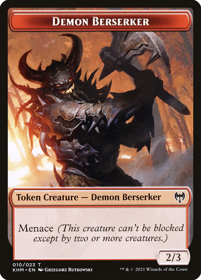 Elf Warrior // Demon Berserker Double-Sided Token [Kaldheim Tokens] | Exor Games Bridgewater
