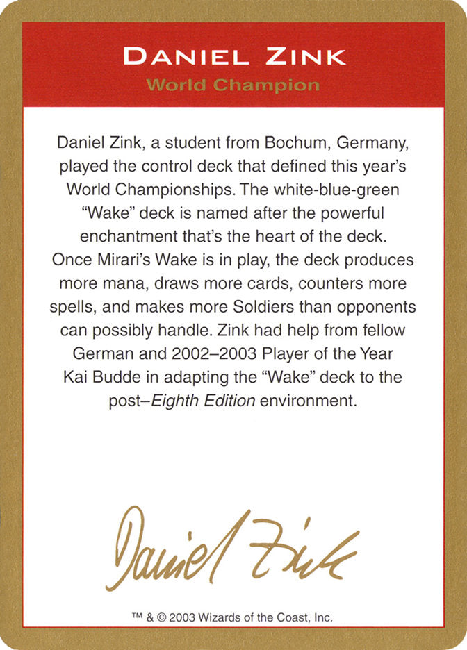 Daniel Zink Bio [World Championship Decks 2003] | Exor Games Bridgewater