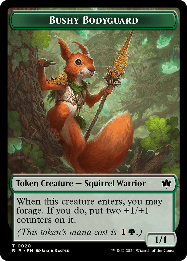 Emblem - Ral, Crackling Wit // Bushy Bodyguard Double-Sided Token [Bloomburrow Tokens] | Exor Games Bridgewater