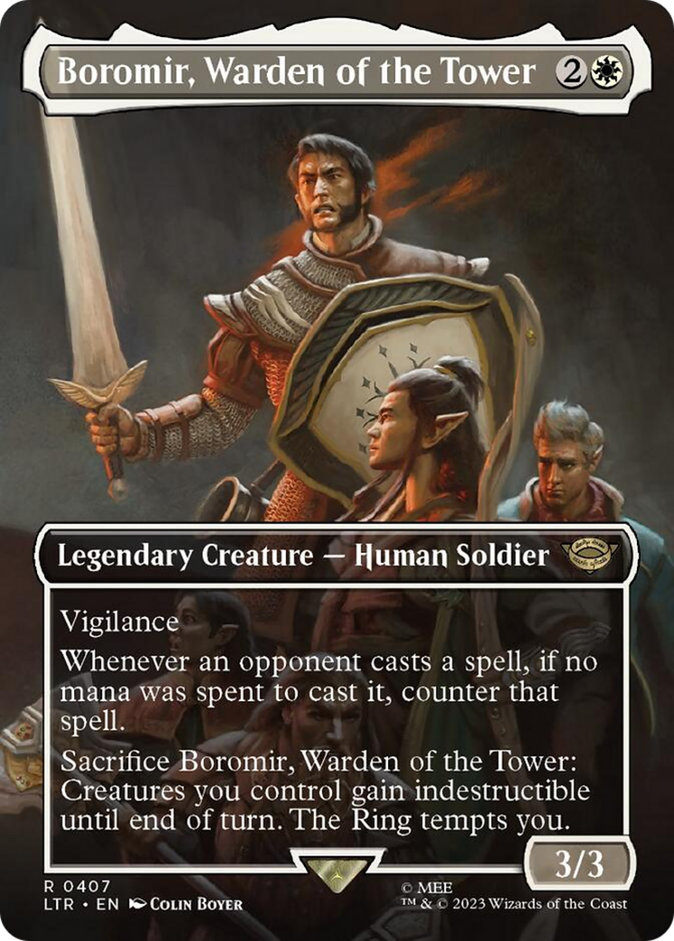 Boromir, Warden of the Tower (Borderless Alternate Art) [The Lord of the Rings: Tales of Middle-Earth] | Exor Games Bridgewater