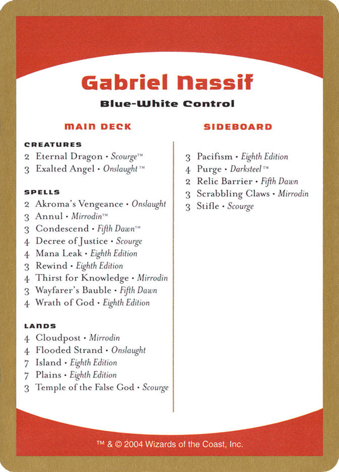 Gabriel Nassif Decklist [World Championship Decks 2004] | Exor Games Bridgewater