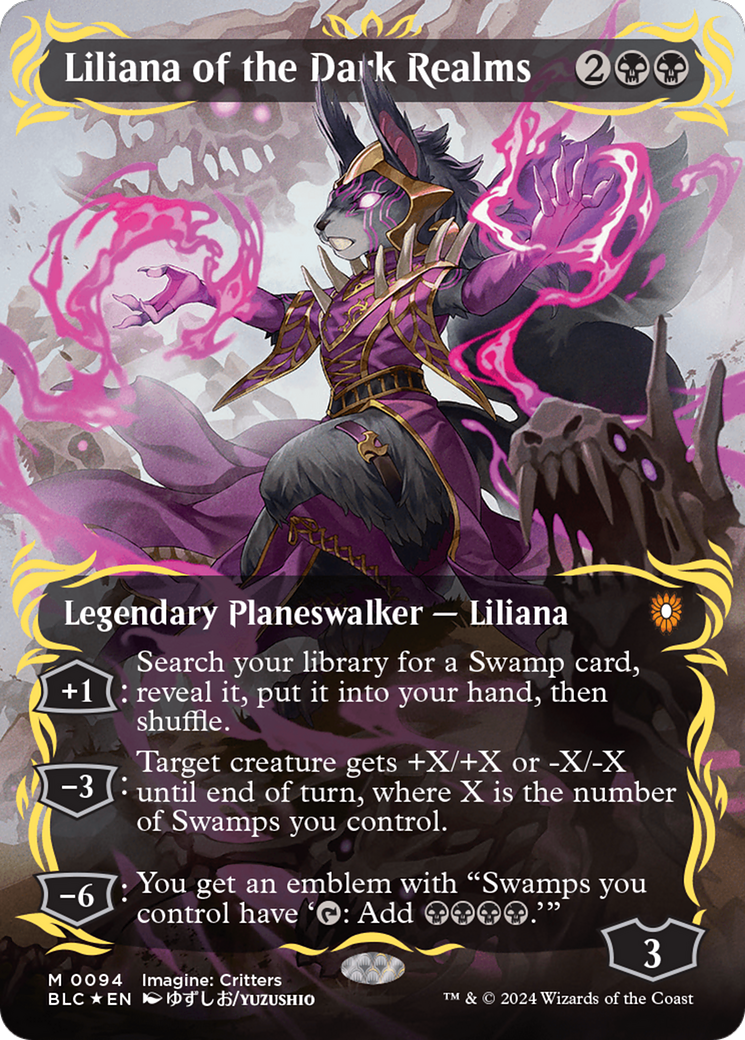 Liliana of the Dark Realms (Borderless) (Raised Foil) [Bloomburrow Commander] | Exor Games Bridgewater