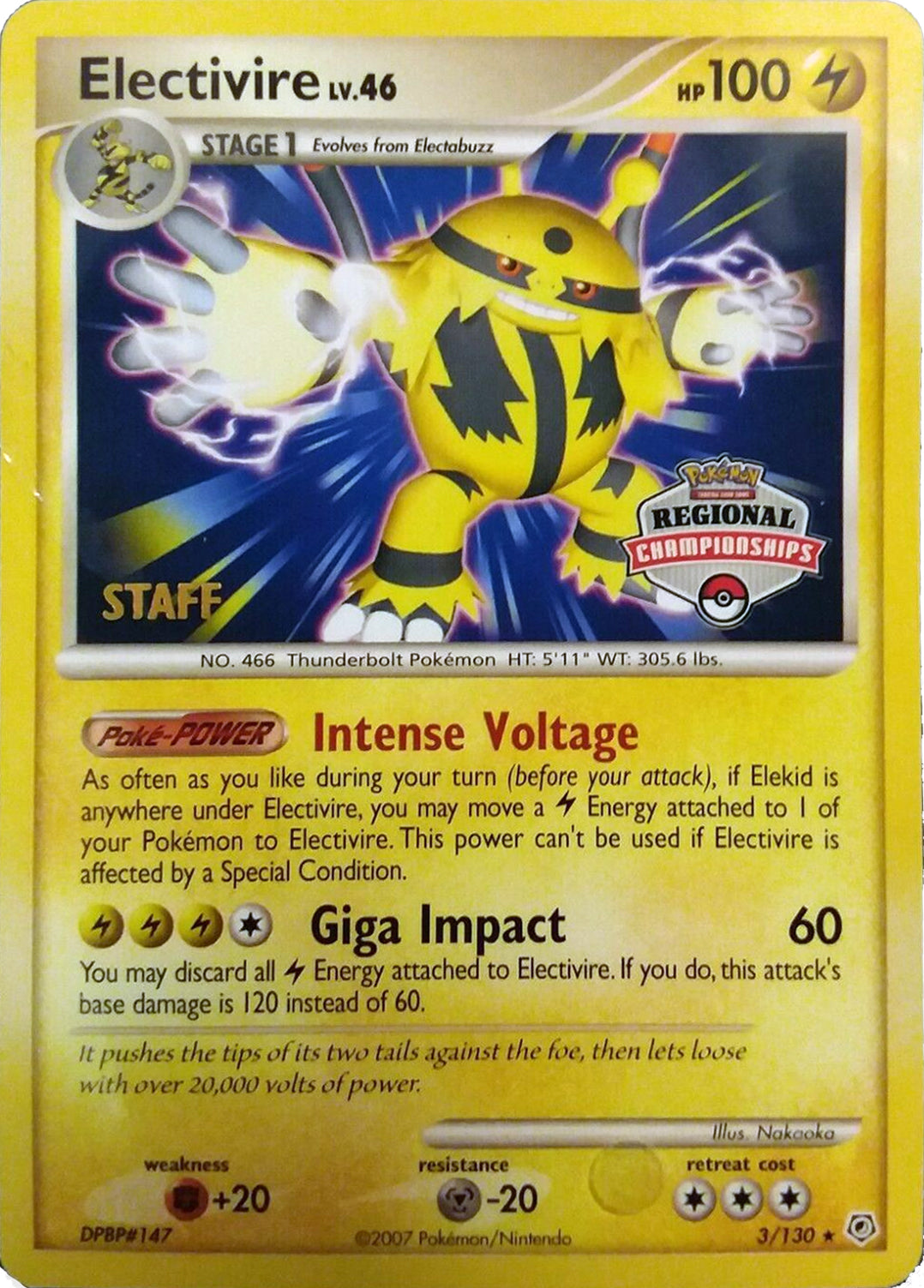 Electivire (003/130) (2008 Staff Regional Championships) [League & Championship Cards] | Exor Games Bridgewater