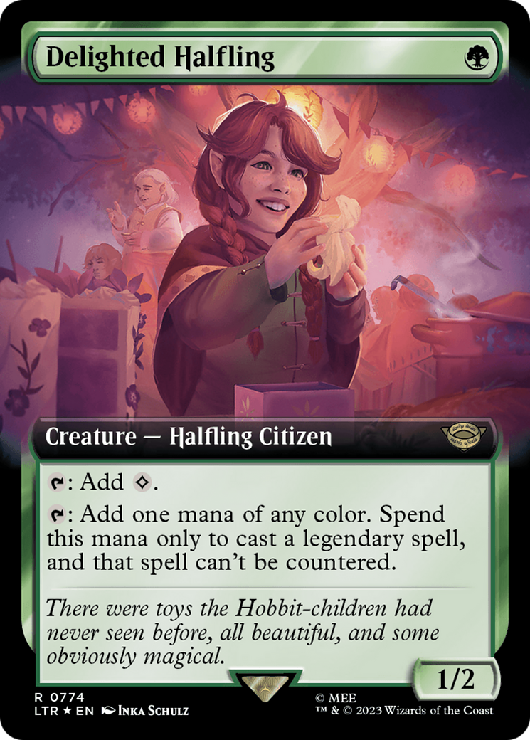 Delighted Halfling (Extended Art) (Surge Foil) [The Lord of the Rings: Tales of Middle-Earth] | Exor Games Bridgewater