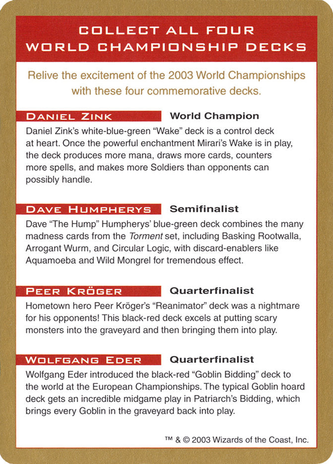 2003 World Championships Ad [World Championship Decks 2003] | Exor Games Bridgewater