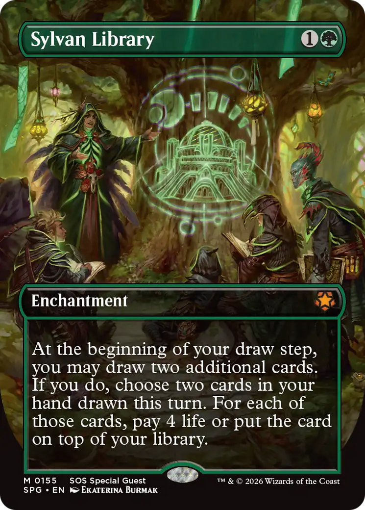 Sylvan Library (Borderless) [Secrets of Strixhaven Special Guests] | Exor Games Bridgewater