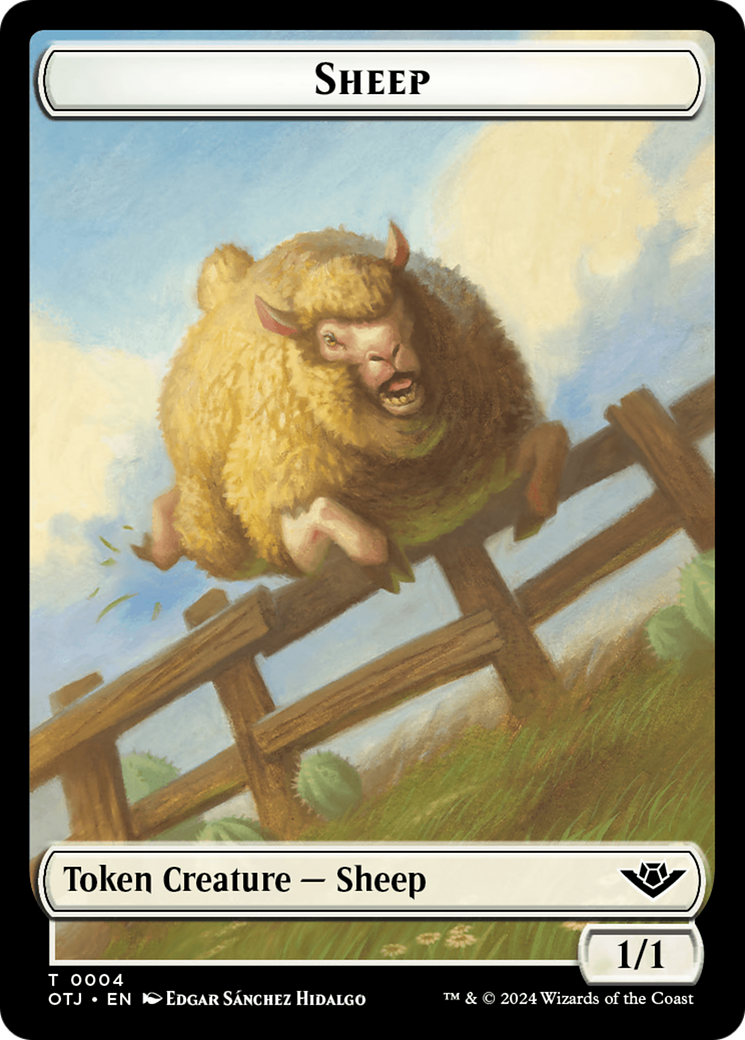 Mercenary // Sheep Double-Sided Token [Outlaws of Thunder Junction Tokens] | Exor Games Bridgewater