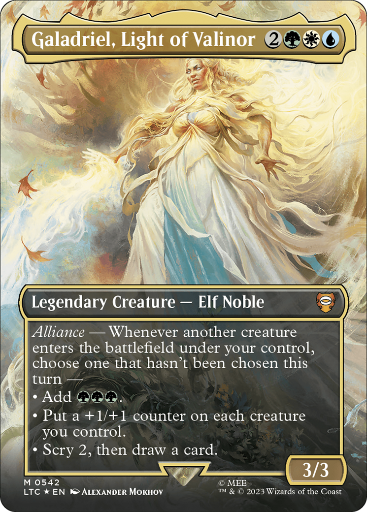 Galadriel, Light of Valinor (Borderless) (Surge Foil) [The Lord of the Rings: Tales of Middle-Earth Commander] | Exor Games Bridgewater