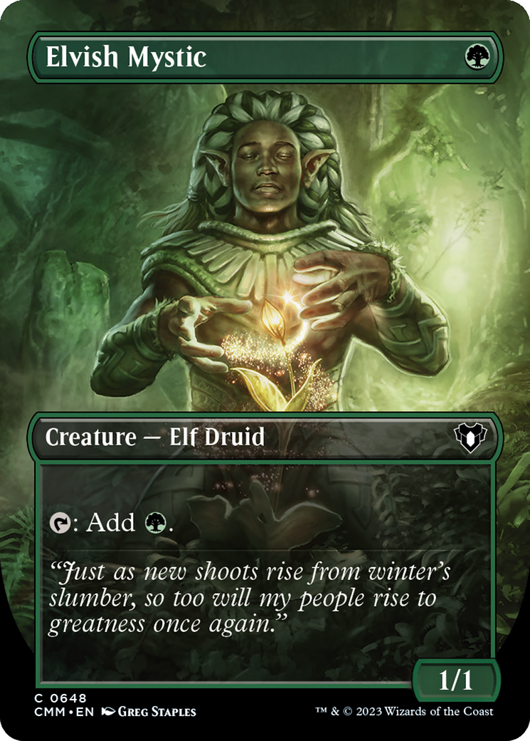 Elvish Mystic (Borderless Alternate Art) [Commander Masters] | Exor Games Bridgewater