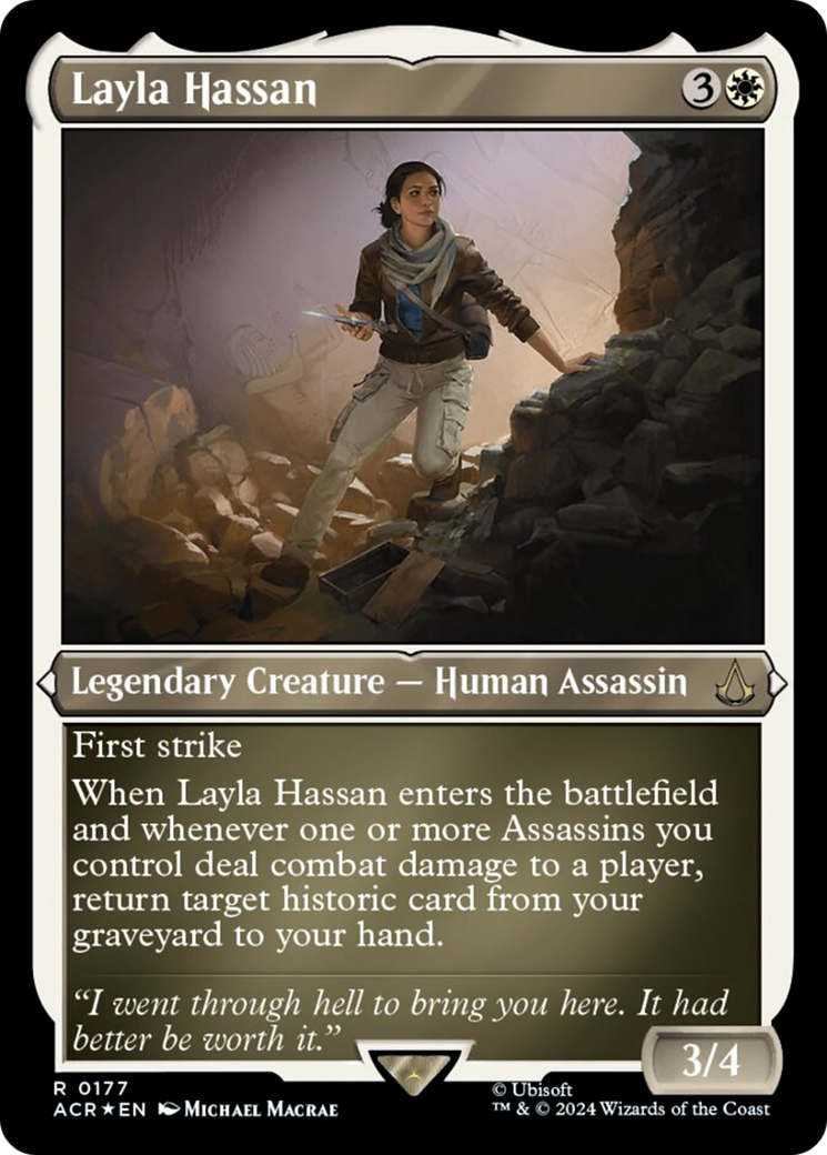 Layla Hassan (Foil Etched) [Assassin's Creed] | Exor Games Bridgewater