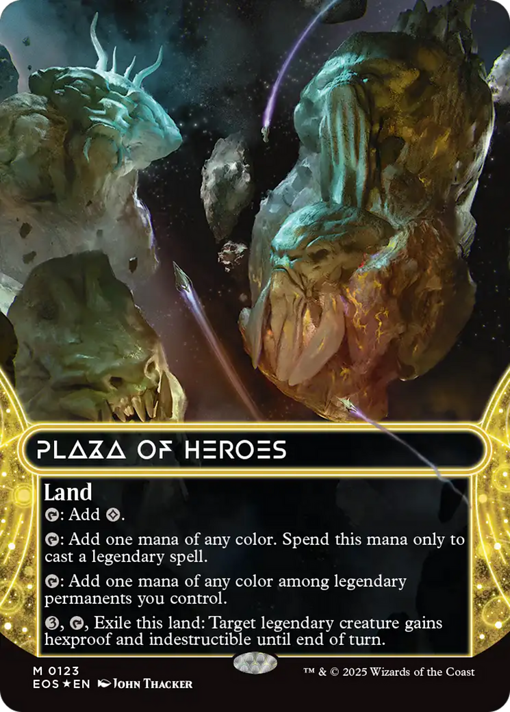 Plaza of Heroes (0123) (Borderless) (Galaxy Foil) [Edge of Eternities: Stellar Sights] | Exor Games Bridgewater