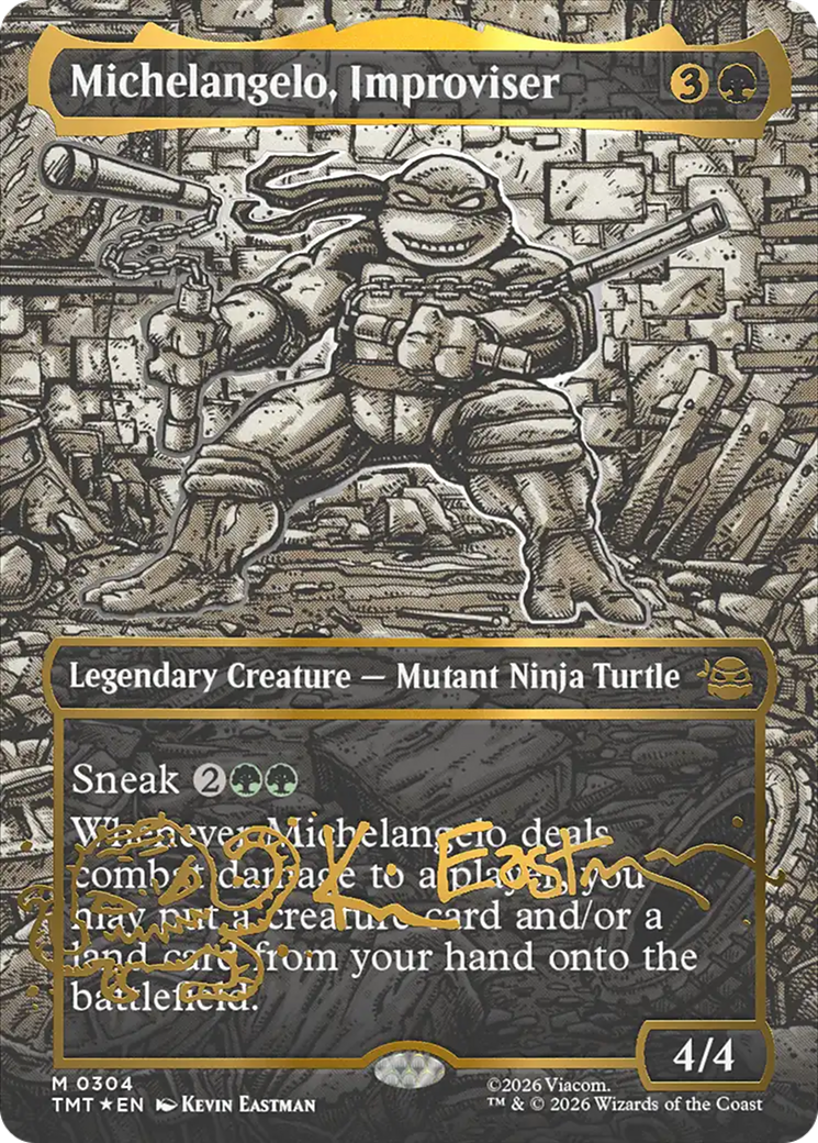 Michelangelo, Improviser (Borderless) (Gold-Stamped Signature) [Teenage Mutant Ninja Turtles] | Exor Games Bridgewater