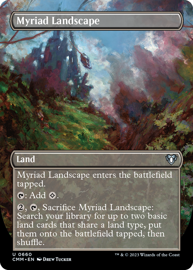 Myriad Landscape (Borderless Alternate Art) [Commander Masters] | Exor Games Bridgewater