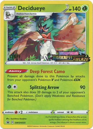 Decidueye (SWSH035) (Staff Prerelease Promo) [Sword & Shield: Black Star Promos] | Exor Games Bridgewater