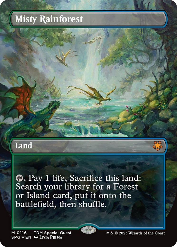 Misty Rainforest (Borderless) (Dragonscale Foil) [Tarkir: Dragonstorm Special Guests] | Exor Games Bridgewater