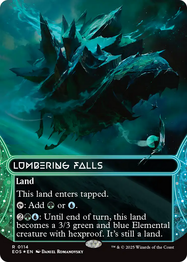 Lumbering Falls (0114) (Borderless) (Galaxy Foil) [Edge of Eternities: Stellar Sights] | Exor Games Bridgewater