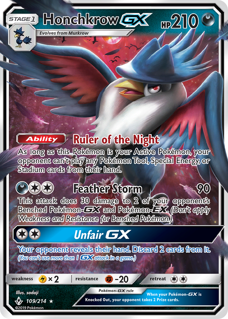 Honchkrow GX (109/214) [Sun & Moon: Unbroken Bonds] | Exor Games Bridgewater