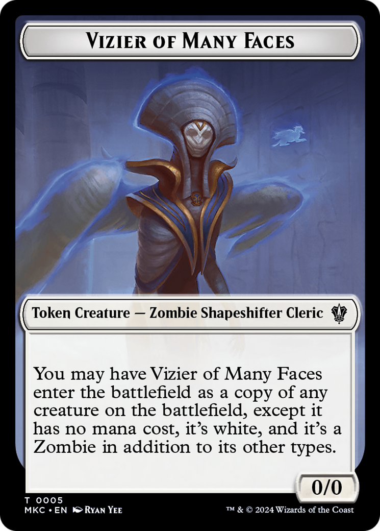 Vizier of Many Faces // Zombie Double-Sided Token [Murders at Karlov Manor Commander Tokens] | Exor Games Bridgewater