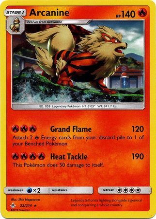 Arcanine (22/214) (Cosmos Holo) [Sun & Moon: Unbroken Bonds] | Exor Games Bridgewater