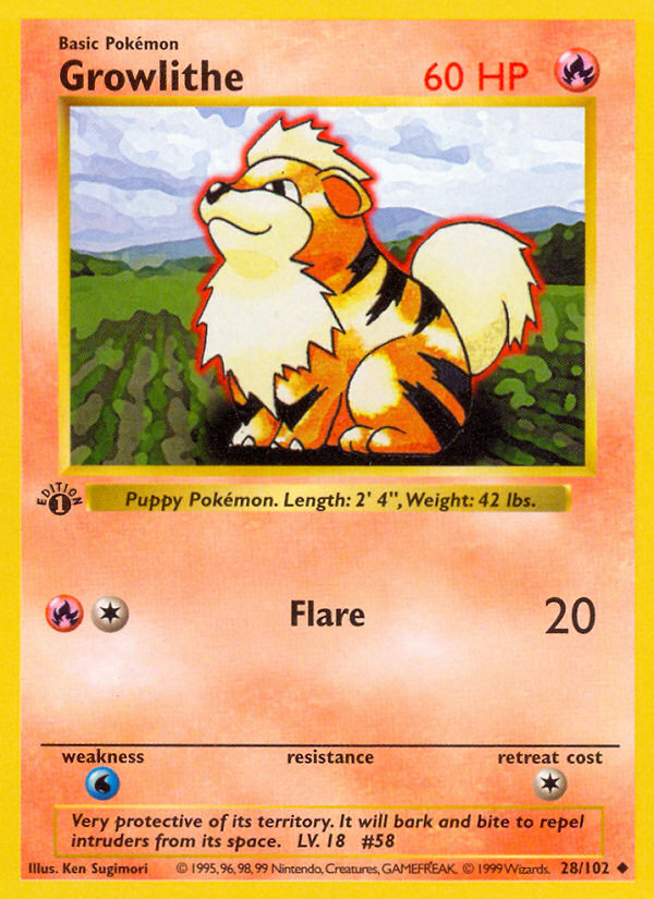 Growlithe (28/102) (Shadowless) [Base Set 1st Edition] | Exor Games Bridgewater