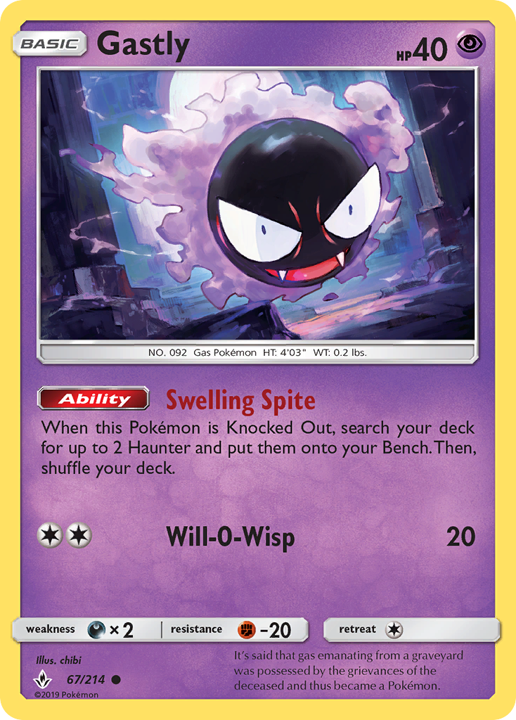 Gastly (67/214) [Sun & Moon: Unbroken Bonds] | Exor Games Bridgewater