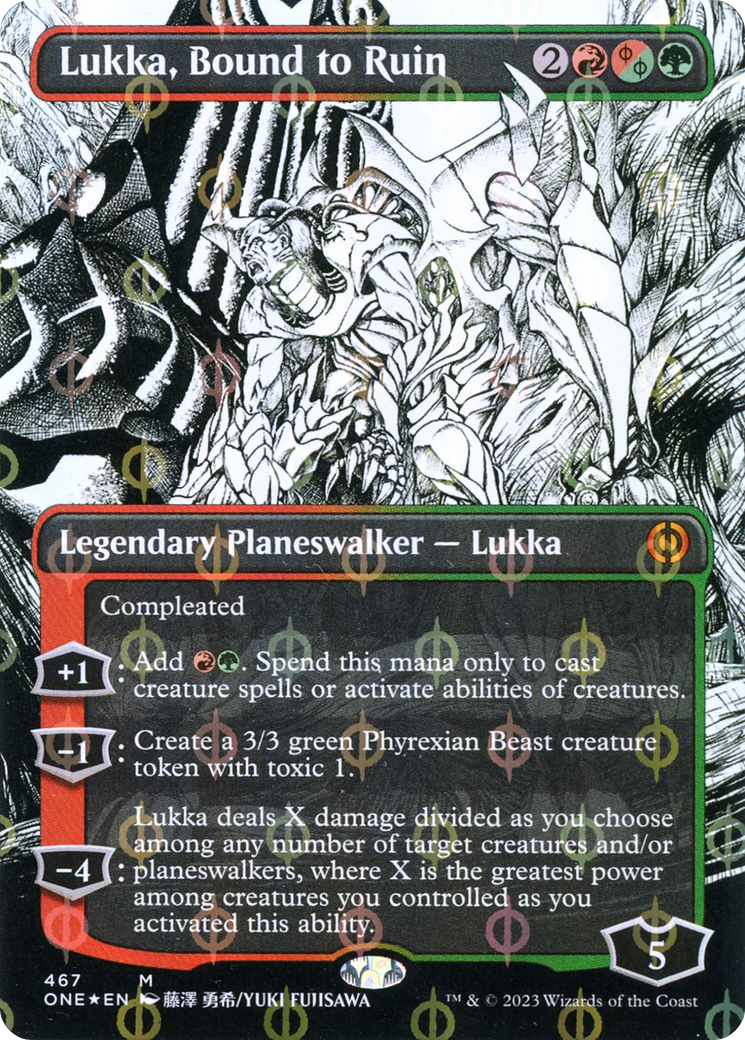 Lukka, Bound to Ruin (Borderless Manga Step-and-Compleat Foil) [Phyrexia: All Will Be One] | Exor Games Bridgewater