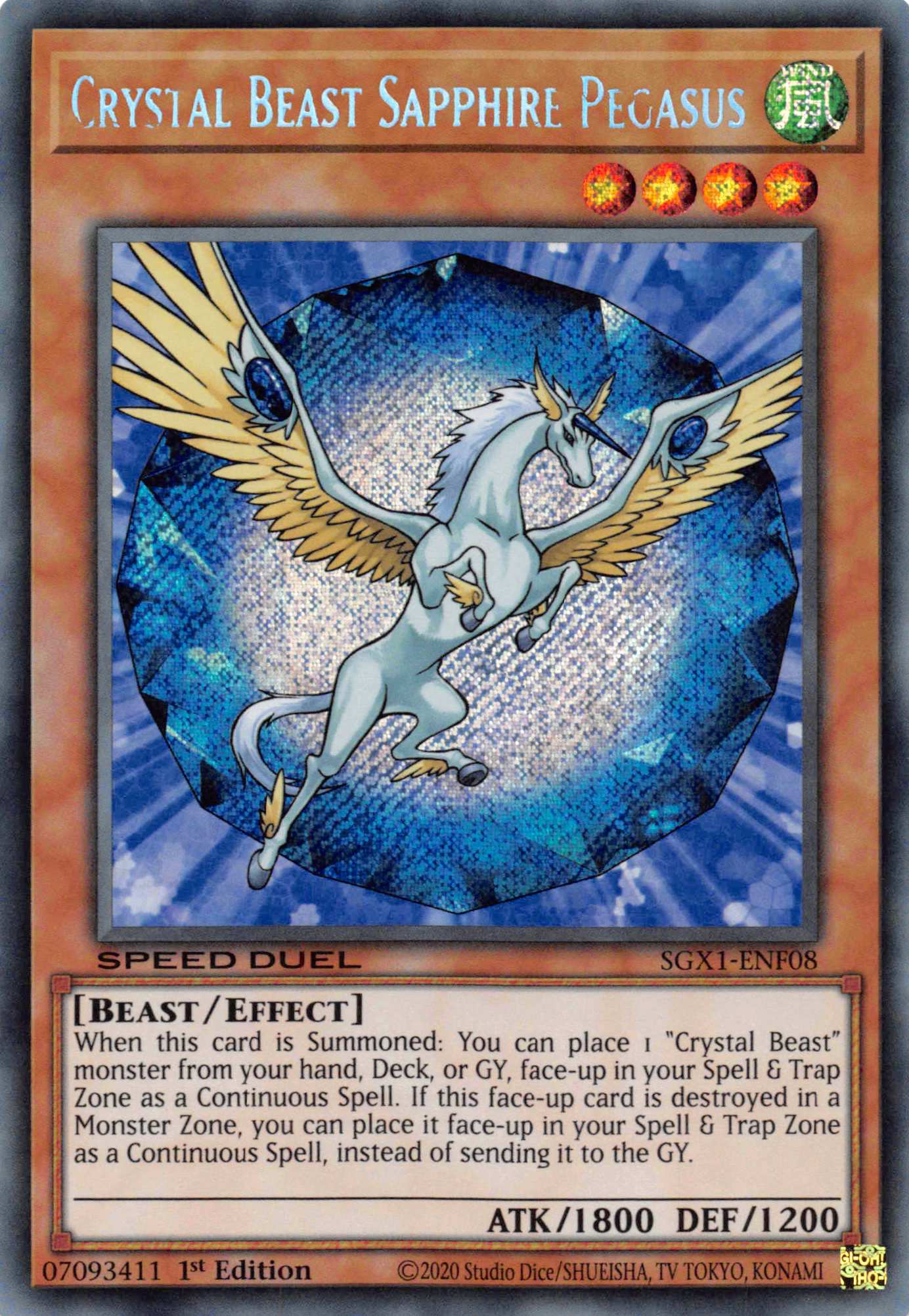 Crystal Beast Sapphire Pegasus [SGX1-ENF08] Secret Rare | Exor Games Bridgewater