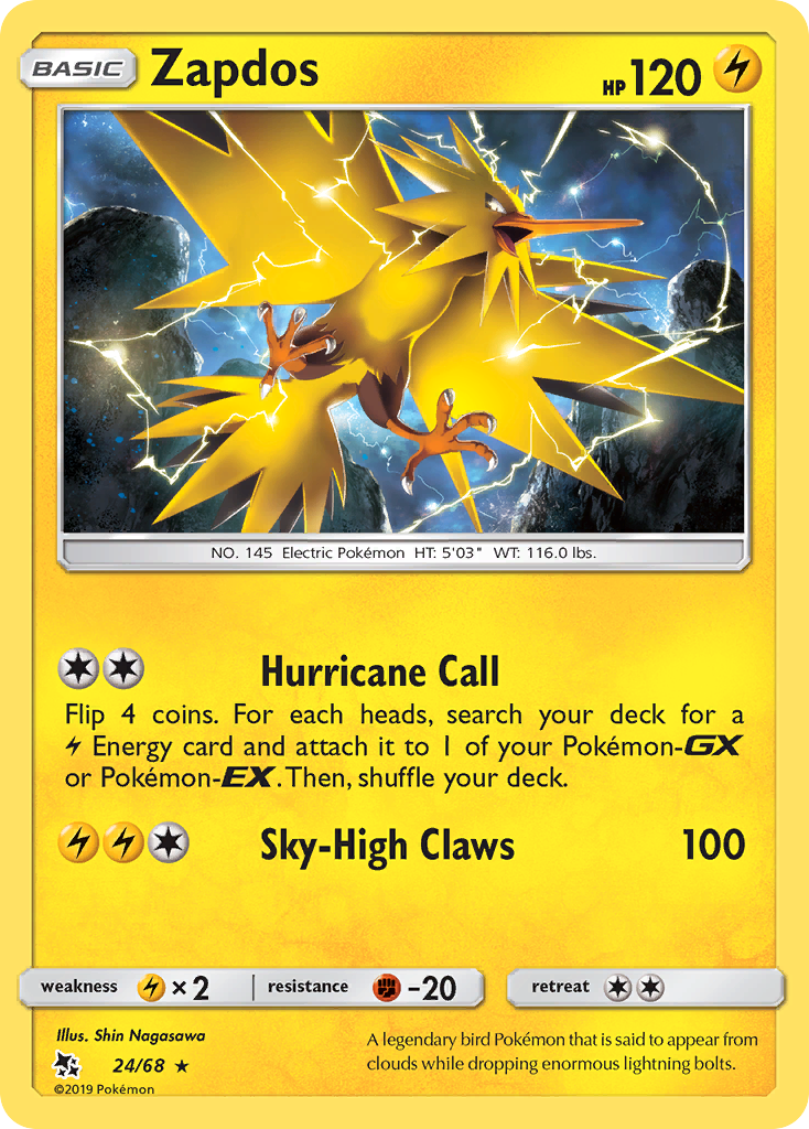 Zapdos (24/68) [Sun & Moon: Hidden Fates] | Exor Games Bridgewater