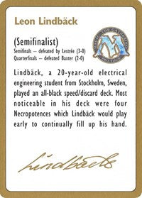1996 Leon Lindback Biography Card [World Championship Decks] | Exor Games Bridgewater