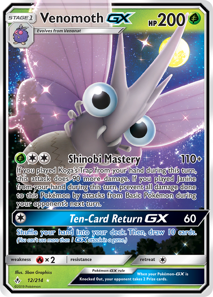 Venomoth GX (12/214) [Sun & Moon: Unbroken Bonds] | Exor Games Bridgewater