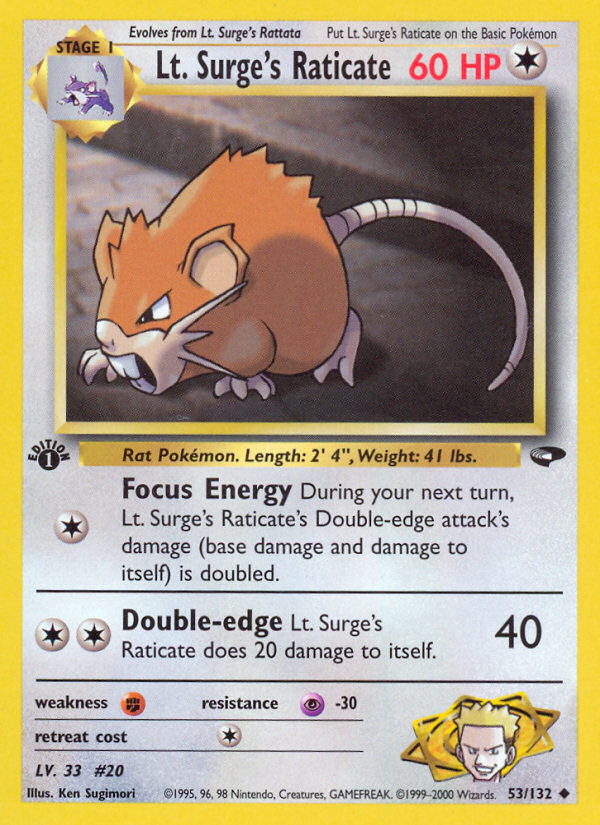 Lt. Surge's Raticate (53/132) [Gym Challenge 1st Edition] | Exor Games Bridgewater