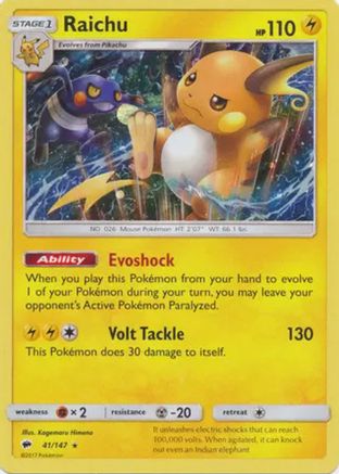 Raichu (41/147) (Cosmos Holo) [Sun & Moon: Burning Shadows] | Exor Games Bridgewater