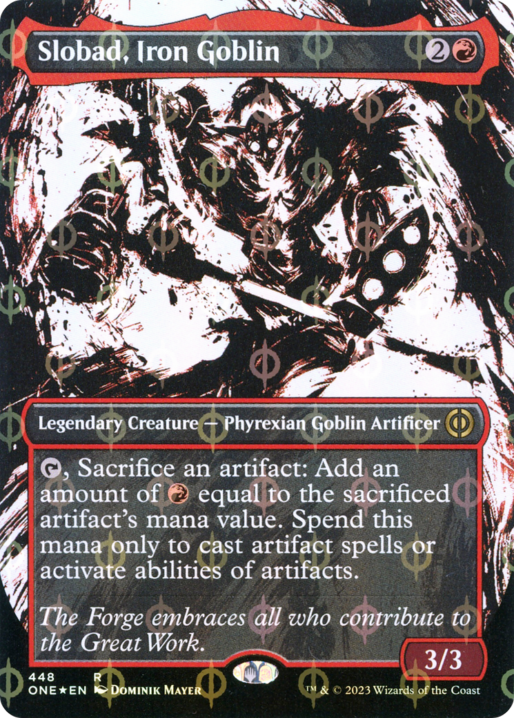 Slobad, Iron Goblin (Borderless Ichor Step-and-Compleat Foil) [Phyrexia: All Will Be One] | Exor Games Bridgewater