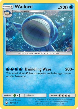 Wailord (40/168) (Cosmos Holo) [Sun & Moon: Celestial Storm] | Exor Games Bridgewater