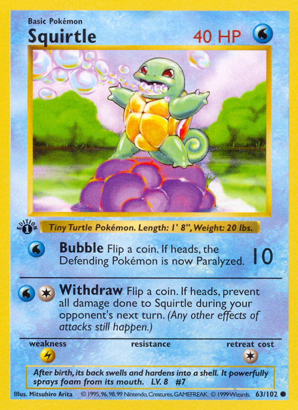 Squirtle (63/102) (Shadowless) [Base Set 1st Edition] | Exor Games Bridgewater