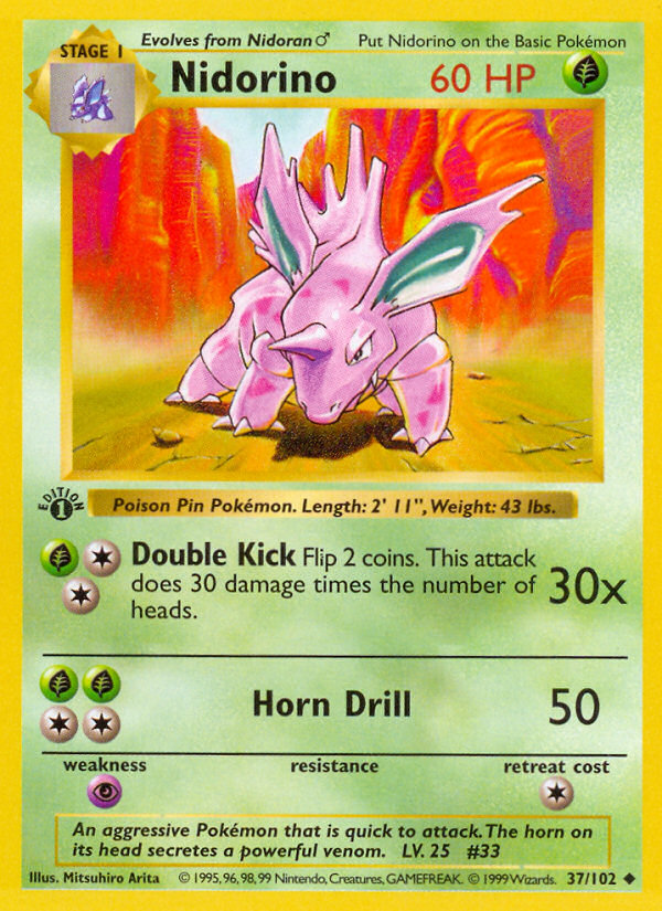 Nidorino (37/102) (Shadowless) [Base Set 1st Edition] | Exor Games Bridgewater