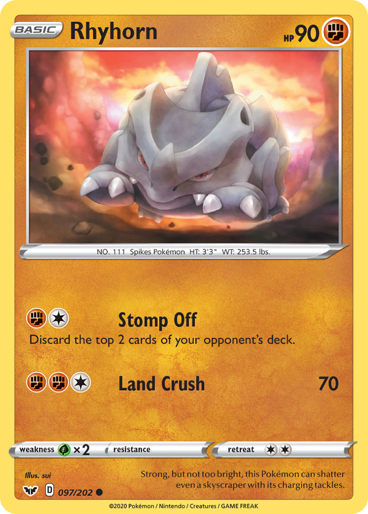 Rhyhorn (097/202) [Sword & Shield: Base Set] | Exor Games Bridgewater