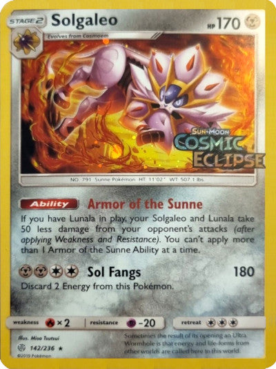 Solgaleo (142/236) (Cosmos Holo) [Sun & Moon: Cosmic Eclipse] | Exor Games Bridgewater