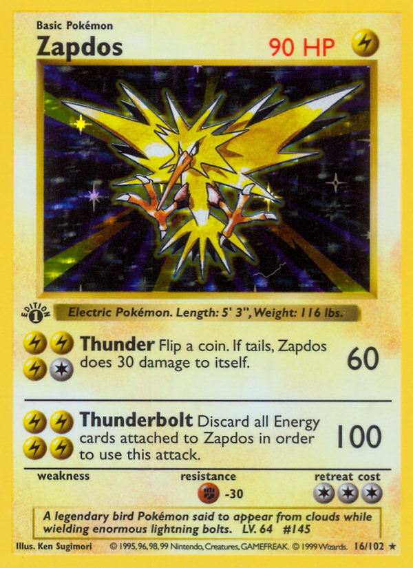 Zapdos (16/102) (Shadowless) [Base Set 1st Edition] | Exor Games Bridgewater