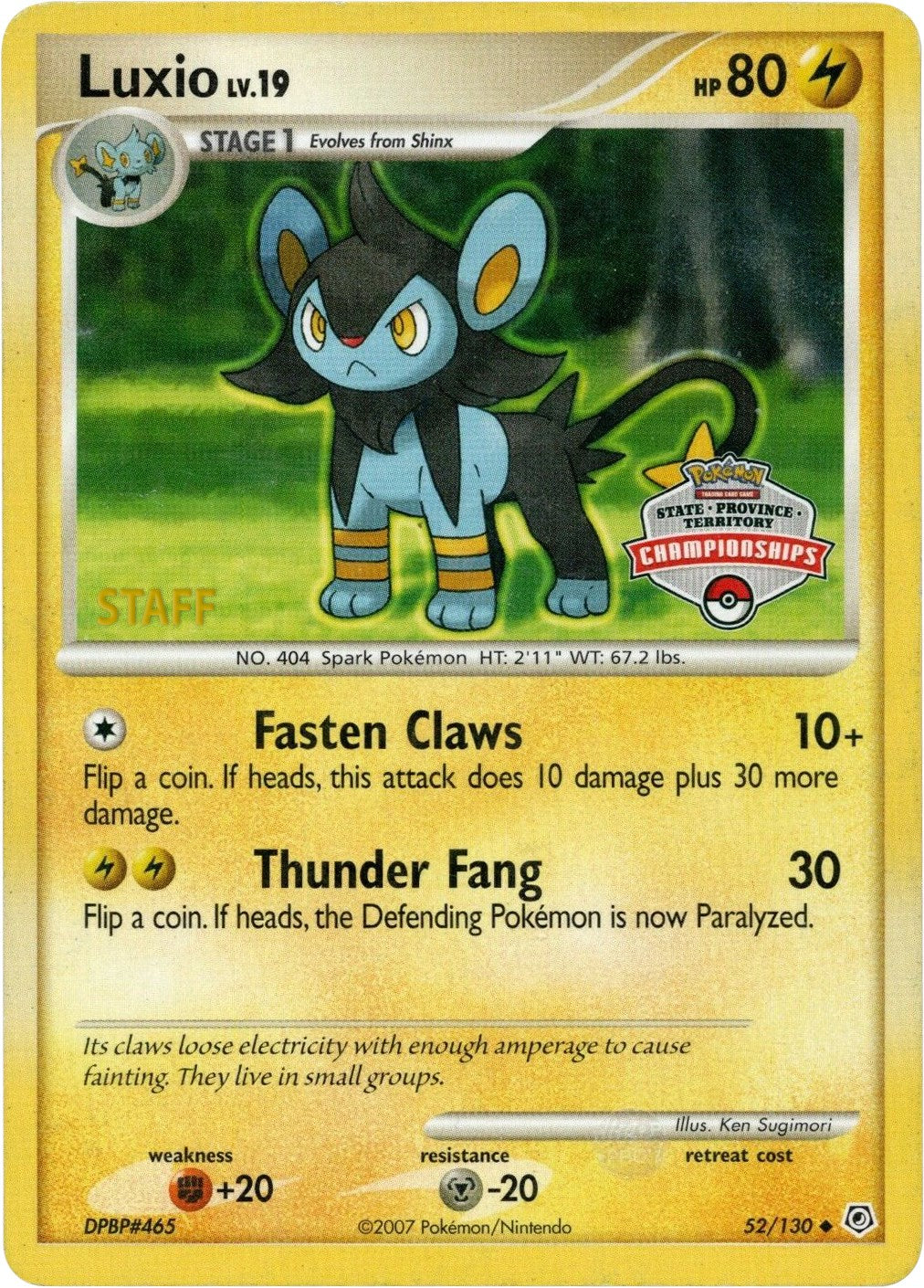 Luxio (52/130) (State Championship Staff Promo) [Diamond & Pearl: Base Set] | Exor Games Bridgewater