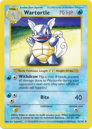 Wartortle (42/102) [Base Set Shadowless Unlimited] | Exor Games Bridgewater