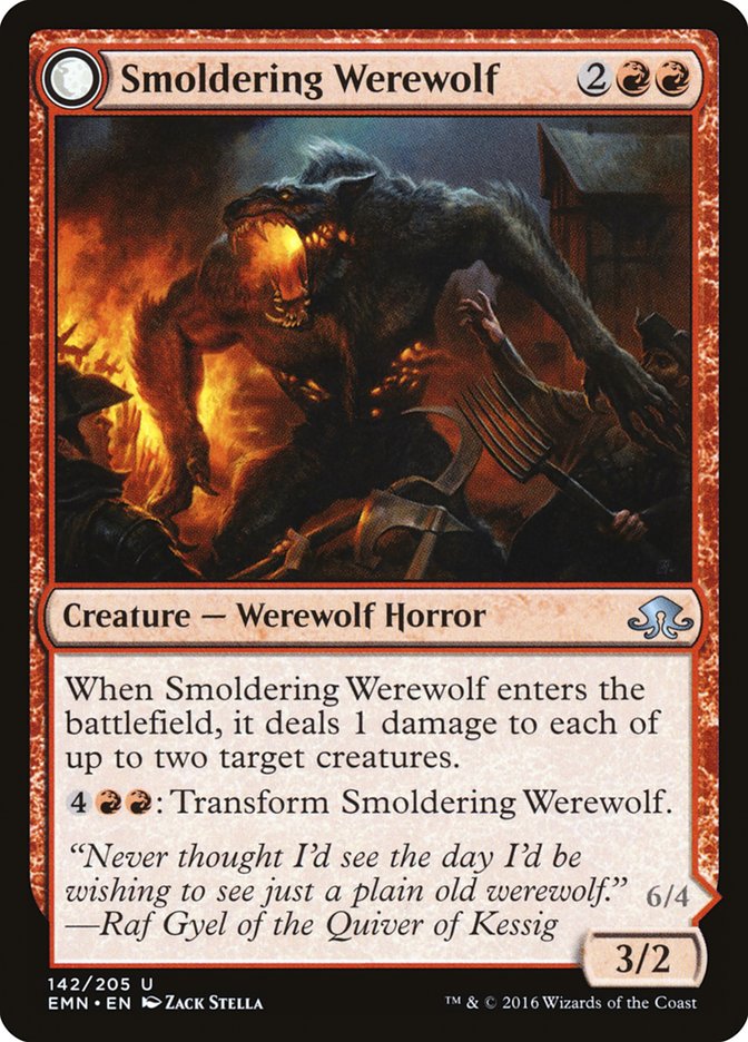 Smoldering Werewolf // Erupting Dreadwolf [Eldritch Moon] | Exor Games Bridgewater