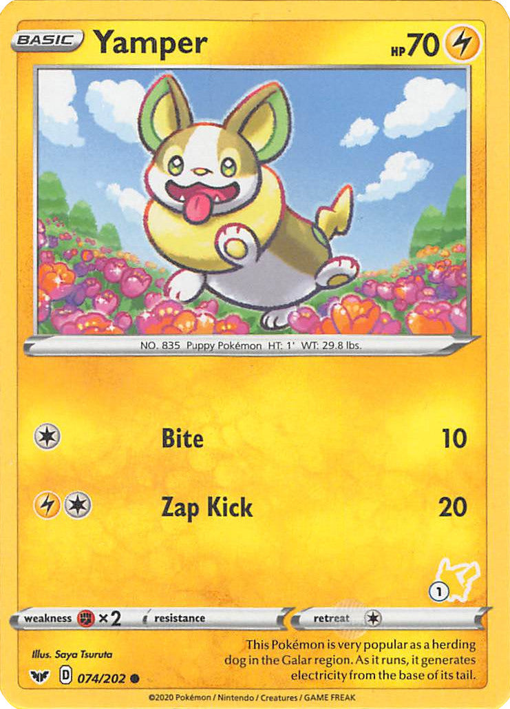 Yamper (074/202) (Pikachu Stamp #1) [Battle Academy 2022] | Exor Games Bridgewater