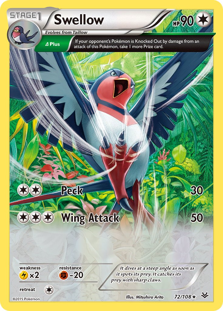 Swellow (72/108) (Theme Deck Exclusive) [XY: Roaring Skies] | Exor Games Bridgewater